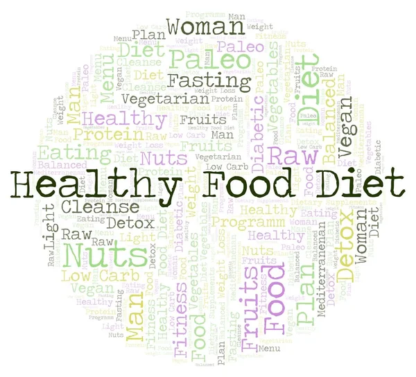 Zdrowa Dieta Jedzenie Koło Kształt Słowo Cloud Ilustracja Tylko Tekst — Zdjęcie stockowe