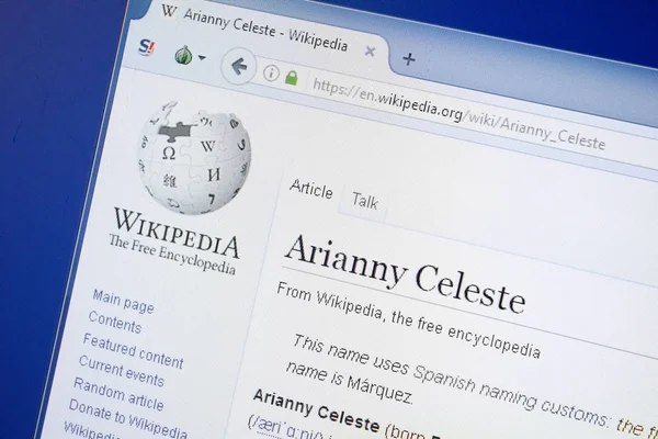Rjazaň Rusko Srpna 2018 Stránce Wikipedie Arianny Celeste Monitoru — Stock fotografie