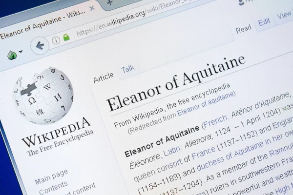 Ryazan, Rusya - 28 Ağustos 2018: Vikipedi sayfa hakkında Aquitaine Eleanor Pc ekranda.