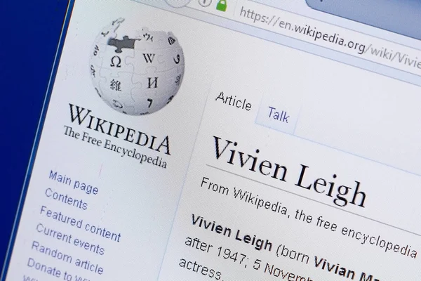 Ryazan Rusia Agustus 2018 Halaman Wikipedia Tentang Vivien Leigh Pada — Stok Foto