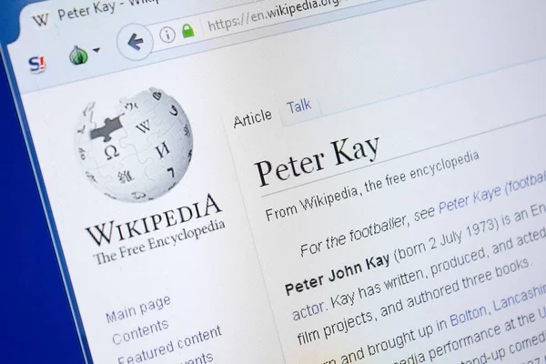 Ryazan Rusia Agustus 2018 Halaman Wikipedia Tentang Peter Kay Pada — Stok Foto