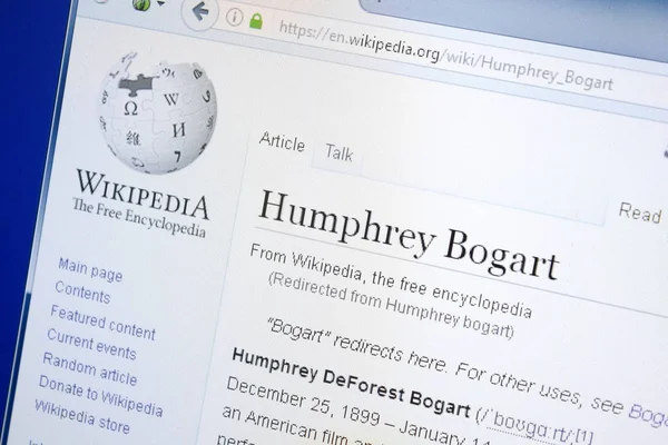 Ryazan, Rusya - 28 Ağustos 2018: Vikipedi sayfa hakkında Humphrey Bogart Pc ekranda.