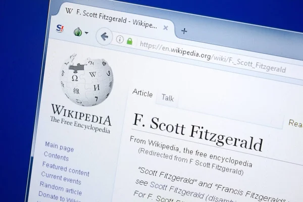 Ryazan, Rusya - 28 Ağustos 2018: Vikipedi sayfa hakkında F.Scott Fitzgerald Pc ekranda.