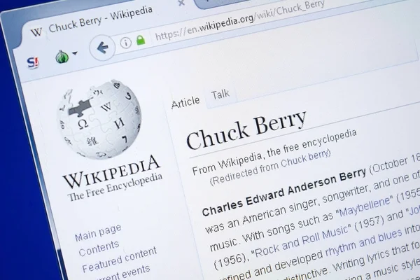 Ryazan, Rusya - 19 Ağustos 2018: Vikipedi sayfası Chuck Berry hakkında Pc ekranda