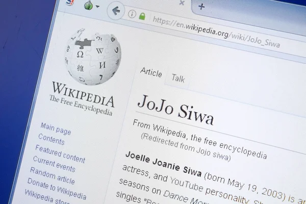 Ryazan, Rusya - 19 Ağustos 2018: Vikipedi sayfası Jojo Siwa hakkında Pc ekranda