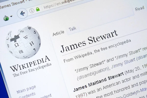 Ryazan, Rusya - 28 Ağustos 2018: Vikipedi sayfa hakkında James Stewart Pc ekranda.