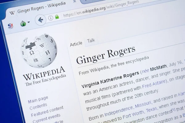 Ryazan, Rusya - 19 Ağustos 2018: Vikipedi sayfa hakkında Ginger Rogers Pc ekranda