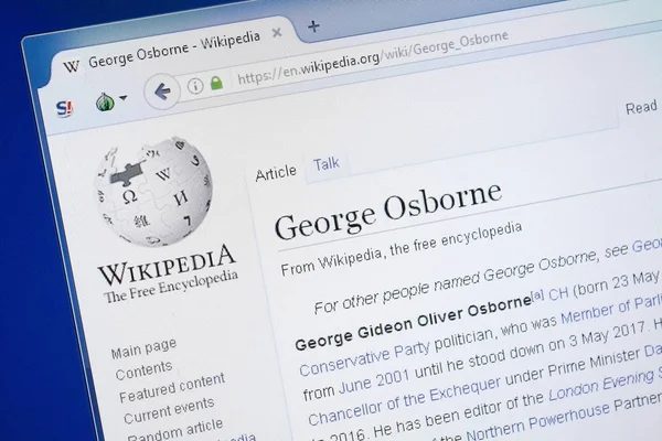Ryazan Rusia Agustus 2018 Halaman Wikipedia Tentang George Osborne Pada — Stok Foto