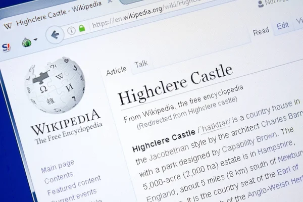 Ryazan, Rusya - 28 Ağustos 2018: Vikipedi sayfası Highclere Castle hakkında Pc ekranda.