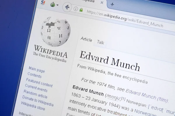 Ryazan Rusia Agustus 2018 Halaman Wikipedia Tentang Edvard Munch Pada — Stok Foto