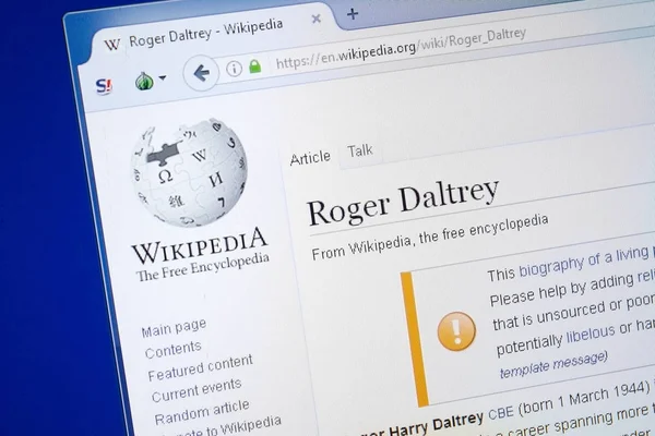 Ryazan, Rusya - 19 Ağustos 2018: Vikipedi sayfa hakkında Roger Daltrey Pc ekranda