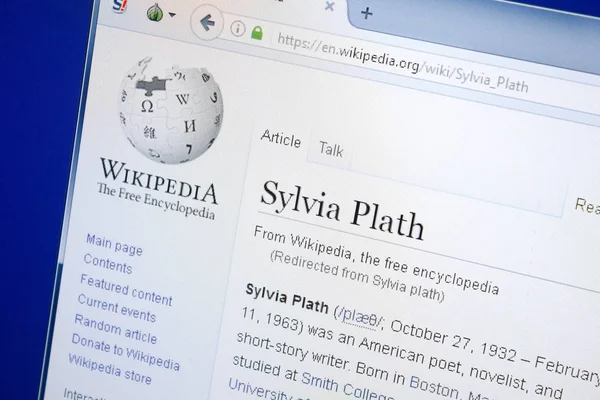 Ryazan, Rusya - 28 Ağustos 2018: Vikipedi sayfa hakkında Sylvia Plath Pc ekranda.