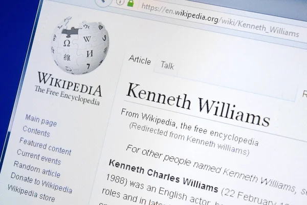 Ryazan, Rusia - 28 Agustus 2018: Halaman Wikipedia tentang Kenneth Williams pada tampilan PC . — Stok Foto