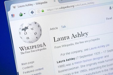 Ryazan, Rusya - 28 Ağustos 2018: Vikipedi sayfa hakkında Laura Ashley Pc ekranda.