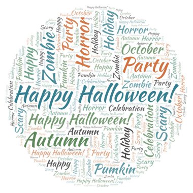 Mutlu Halloween balkabağı kelime bulutu şeklinde.