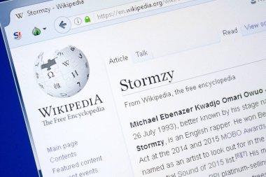 Ryazan, Rusya - 28 Ağustos 2018: Vikipedi sayfa hakkında Stormzy Pc ekranda.