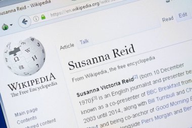 Ryazan, Rusya - 28 Ağustos 2018: Vikipedi sayfa hakkında Susanna Reid Pc ekranda.
