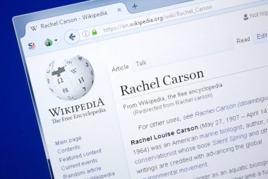 Ryazan, Rusya - 28 Ağustos 2018: Vikipedi sayfa hakkında Rachel Carson Pc ekranda.