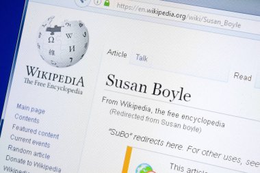 Ryazan, Rusya - 28 Ağustos 2018: Vikipedi sayfa hakkında Susan Boyle Pc ekranda.