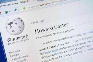 Ryazan, Rusya - 19 Ağustos 2018: Vikipedi sayfa hakkında Howard Carter Pc ekranda