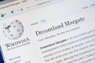 Ryazan, Rusya - 28 Ağustos 2018: Vikipedi sayfa hakkında Dreamland Margate Pc ekranda.
