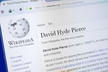 Ryazan, Rusya - 19 Ağustos 2018: Vikipedi sayfa hakkında David Hyde Pierce Pc ekranda