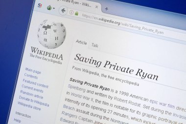 Ryazan, Rusya - 19 Ağustos 2018: Vikipedi sayfası Saving Private Ryan hakkında Pc ekranda