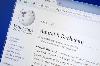 Ryazan, Rusya - 19 Ağustos 2018: Vikipedi sayfa hakkında Amitabh Bachchan Pc ekranda