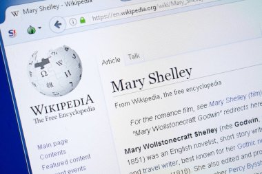 Ryazan, Rusya - 19 Ağustos 2018: Vikipedi sayfa hakkında Mary Shelley Pc ekranda