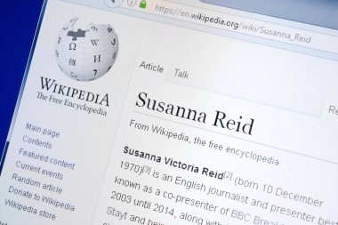 Ryazan, Rusya - 28 Ağustos 2018: Vikipedi sayfa hakkında Susanna Reid Pc ekranda.