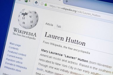Ryazan, Rusya - 19 Ağustos 2018: Vikipedi sayfa hakkında Lauren Hutton Pc ekranda