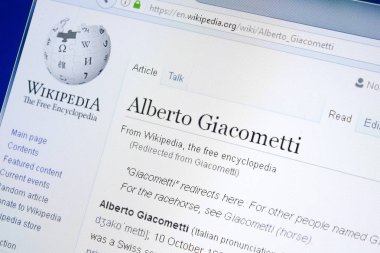 Ryazan, Rusya - 28 Ağustos 2018: Vikipedi sayfa hakkında Alberto Giacometti Pc ekranda.