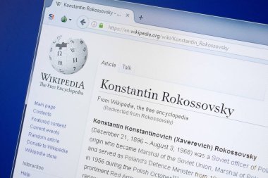 Ryazan, Rusya - 19 Ağustos 2018: Vikipedi sayfa hakkında Konstantin Rokossovski Pc ekranda
