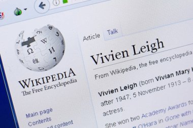 Ryazan, Rusya - 19 Ağustos 2018: Vikipedi sayfa hakkında Vivien Leigh Pc ekranda