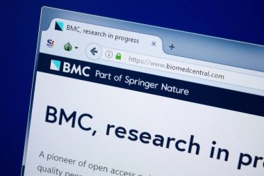 Ryazan, Rusya - 26 Ağustos 2018: Ana Bio Med orta Web sitesi Pc. Url - Biomedcentral.com görüntüleme