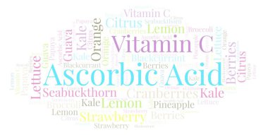 Askorbik asit kelime bulutu. Yalnızca metin ile yapılan Wordcloud.