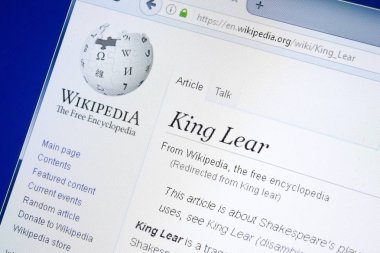 Ryazan, Rusya - 28 Ağustos 2018: Vikipedi sayfa hakkında Kral Lear Pc ekranda.