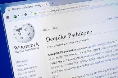 Ryazan, Rusya - 19 Ağustos 2018: Vikipedi sayfa hakkında Deepika Padukone Pc ekranda