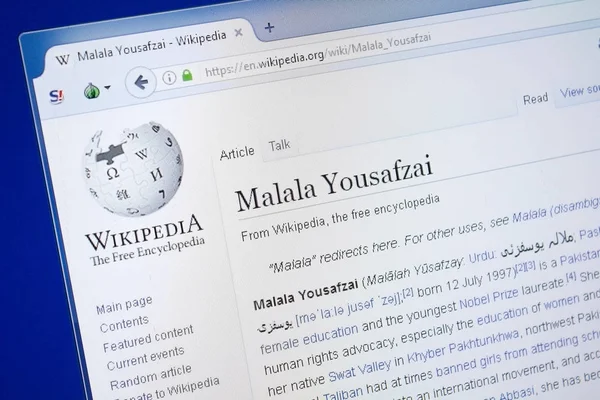 Rjazaň Rusko Srpna 2018 Stránce Wikipedie Malála Júsufzajová Monitoru — Stock fotografie