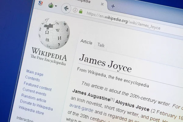 Ryazan, Rusya - 19 Ağustos 2018: Vikipedi sayfa hakkında James Joyce Pc ekranda