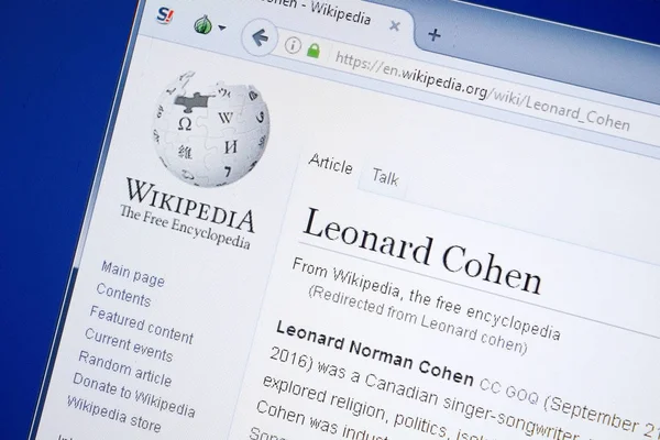 Ryazan, Rusya - 19 Ağustos 2018: Vikipedi sayfa hakkında Leonard Cohen Pc ekranda