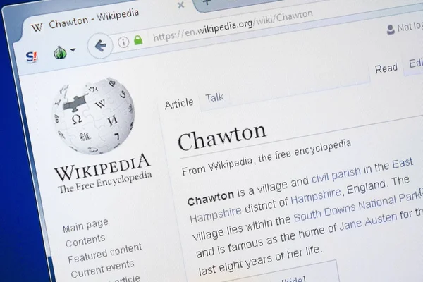 Ryazan, Rusya - 28 Ağustos 2018: Vikipedi sayfa hakkında Chawton Pc ekranda.