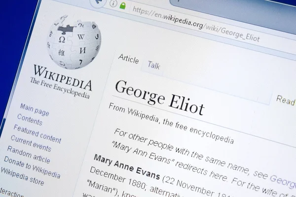 Ryazan, Rusya - 28 Ağustos 2018: Vikipedi sayfa hakkında George Eliot Pc ekranda.