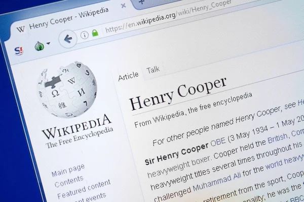 Ryazan, Rusya - 19 Ağustos 2018: Vikipedi sayfası Henry Cooper hakkında Pc ekranda