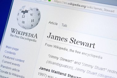 Ryazan, Rusya - 28 Ağustos 2018: Vikipedi sayfa hakkında James Stewart Pc ekranda.