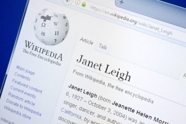 Ryazan, Rusya - 28 Ağustos 2018: Vikipedi sayfa hakkında Janet Leigh Pc ekranda.