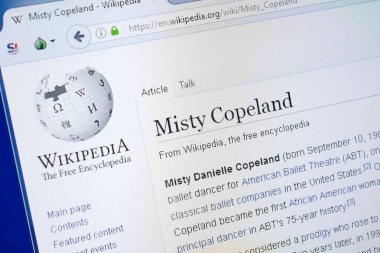 Ryazan, Rusya - 19 Ağustos 2018: Vikipedi sayfa hakkında Misty Copeland Pc ekranda