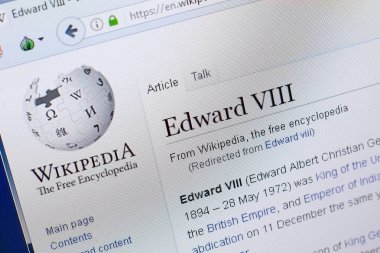 Ryazan, Rusya - 19 Ağustos 2018: Vikipedi sayfa hakkında Edward VIII Pc ekranda
