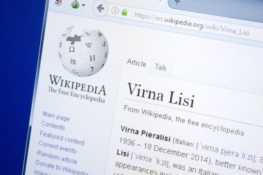 Ryazan, Rusya - 28 Ağustos 2018: Vikipedi sayfa hakkında Virna Lisi Pc ekranda.