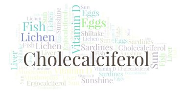 Cholecalciferol kelime bulutu. Yalnızca metin ile yapılan Wordcloud.